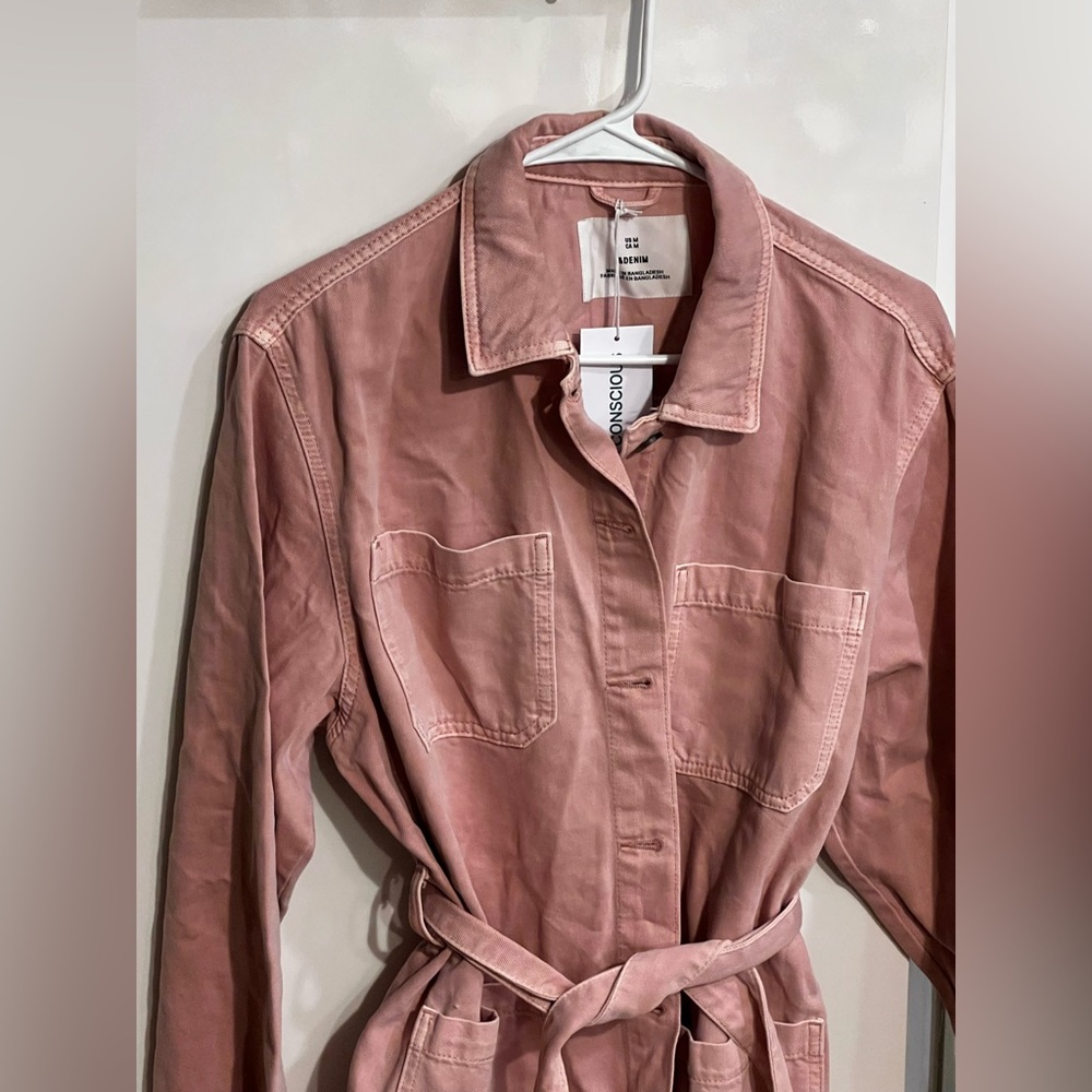 Pink h&m denim utility jacket size M